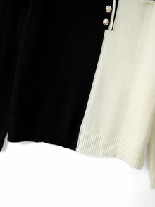 GlowEve CURVE Sweater Pullover Lengan Panjang Leher V Kancing Warna Kontras Kasual Elegan Ukuran Besar untuk Kantor Formal Hitam Putih Musim Gugur - Hitam dan Putih - View 5