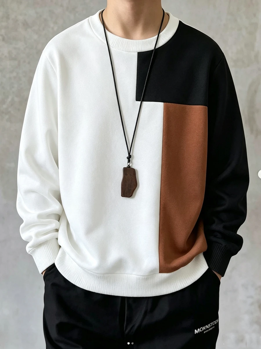 SHEIN Tween Boy Colorblock Casual Versatile Daily Long Sleeve Sweatshirt - Multicolor - View 1