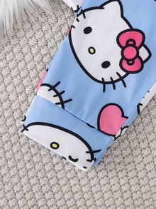 HELLO KITTY AND FRIENDS | SHEIN Tween Girls Cartoon Print Fitted Crew Neck Long Sleeve Top And Pants 2 Pieces Loungewear Set - Baby Blue - View 8
