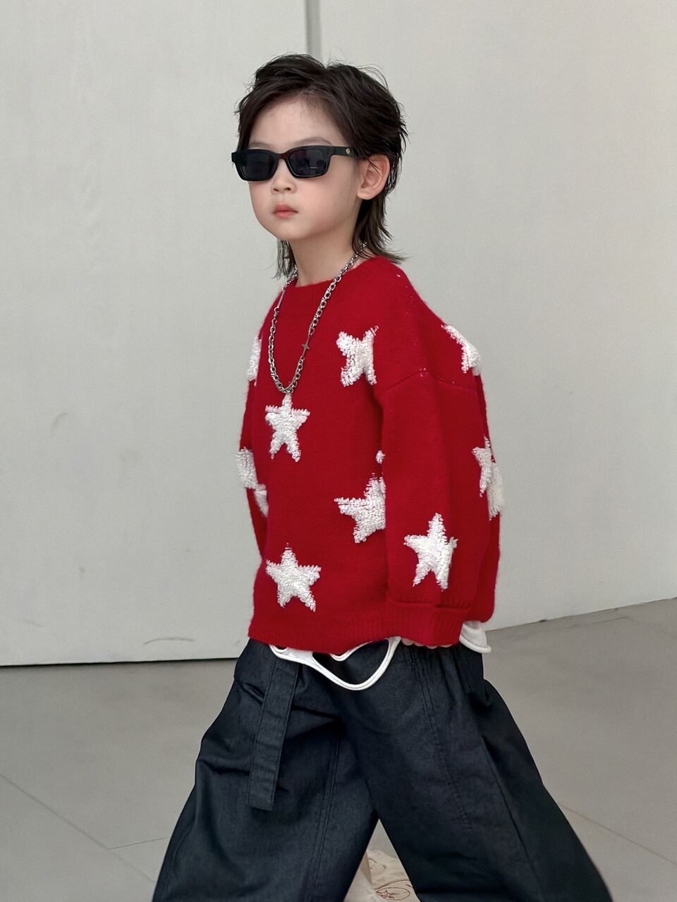 Young Boy Star Loose Crew Neck Pullover Casual Long Sleeve Autumn/Winter Sweater