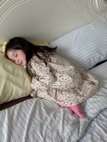 DAZY 嬰兒女童圓領條紋舒適韓風春夏四季居家休閒服 - 米色 - 查看 7