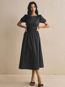 Poéselle Vestido largo casual de mujer con lunares y plisado para fiesta y viaje - Negro - Ver 4