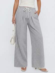 Avantive Women's Drawstring Pleated Wide Leg Loose Floor-Length Casual Sports Retro Slouchy Sweatpants - Grey - View 4