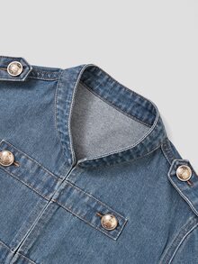GlowEve Women's Fashion Versatile Double-Breasted Long Sleeve Denim Jacket - Blue - View 4
