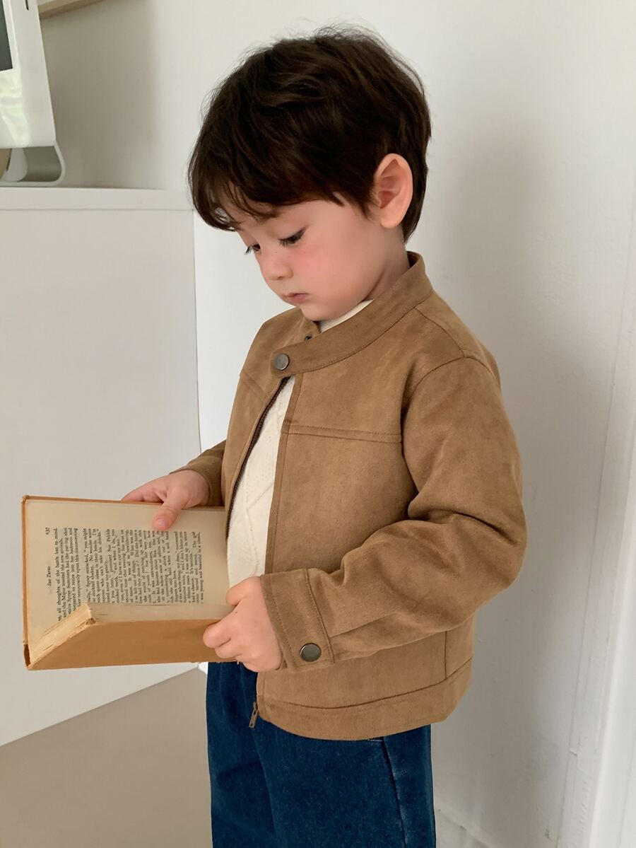 DAZY Infant (Boy) Long Sleeve Solid Color Suede Fleece Spring/Autumn Korean Style Jacket - Brown - View 1
