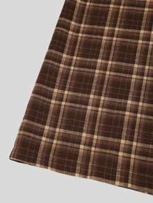 Sweetra Plus Size Brown Plaid High Waist Wide Leg Shorts With Vintage Preppy Style Brown Bermuda Shorts - Multicolor - View 5