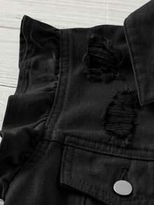 EMERY ROSE EMERY ROSE Women's Distressed Cap Sleeve Denim Jacket - Black - View 4