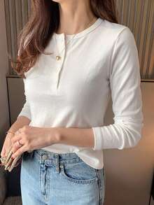 DAZY 女款圓領純色基本款白色短袖T恤 春夏 - 白色 - 查看 2