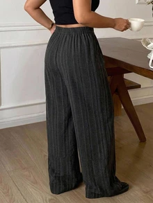 Dazy Plus Autumn Spring Loose Business Casual Striped Suit Pants Straight Wide Leg Trousers Commute Elegant Long Pants - Dark Grey - View 2