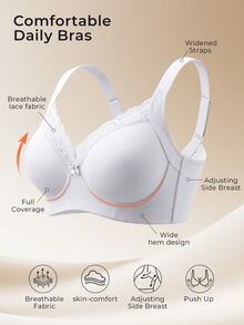 Bareli Dear Women's Underwire Push-Up Casual Comfortable Wide Strap Lace Patchwork Bra, 1pc - White - View 3