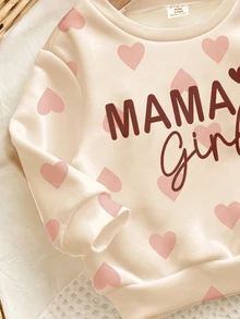 珊瑚粉 可愛愛心字母 Mama'girl❤ 嬰兒女童休閒舒適柔軟加厚保暖圓領長袖衛衣與內搭褲套裝，適合秋冬日常穿著，舒適時尚 - 彩色 - 查看 5