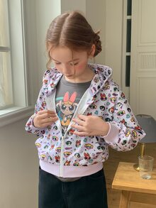 THE POWERPUFF GIRLS X DAZY Tween Girl All-Over Print Hooded Zip-Up Casual Daily Long Sleeve Sweatshirt Fall - Purple - View 7