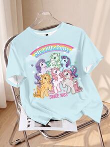 My Little Pony X SHEIN Kaos Wanita Kasual Musim Panas dengan Motif Kartun - Putih - View 1
