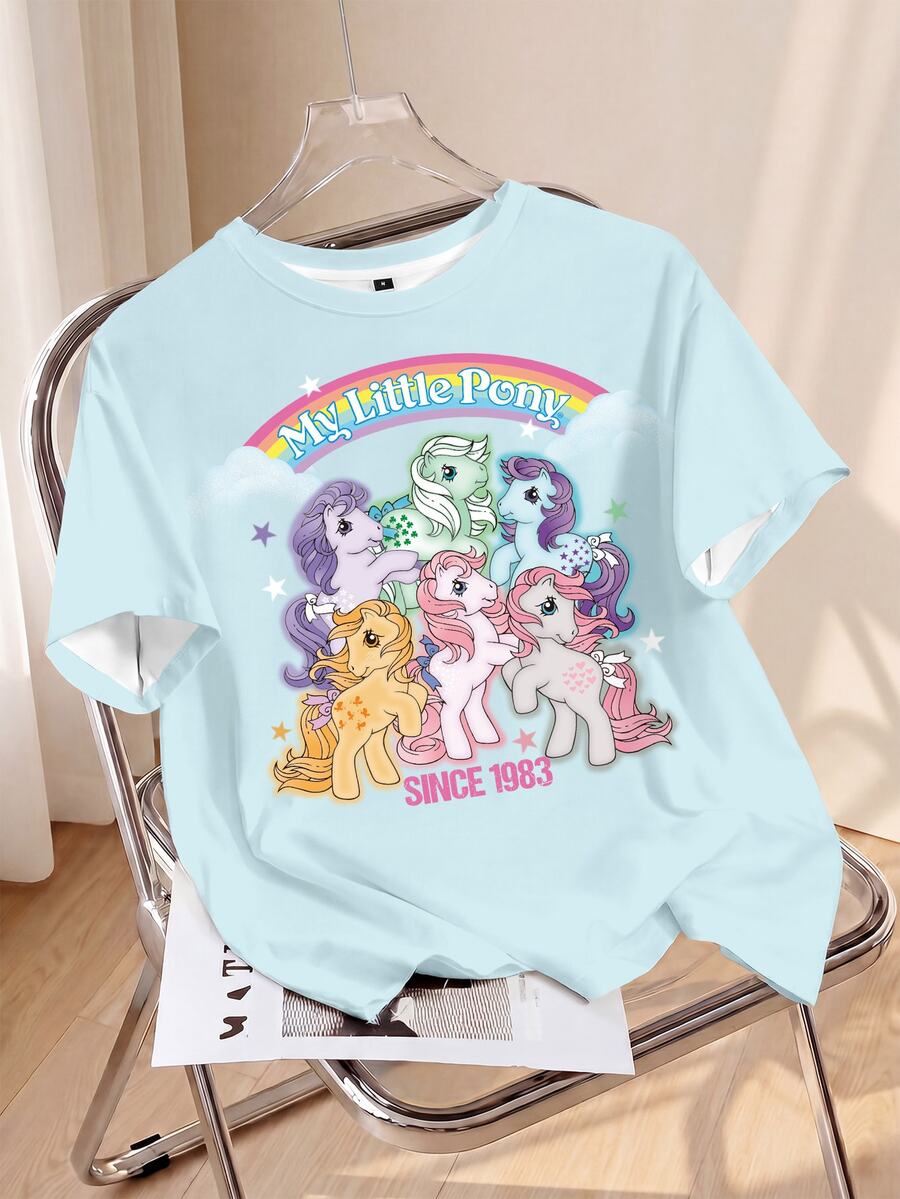 My Little Pony X SHEIN Kaos Wanita Kasual Musim Panas dengan Motif Kartun - Putih - View 1
