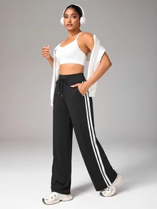 Dewbera Dewbera 女款運動瑜伽交叉腰字母印花喇叭褲 - 彩色 - 查看 7
