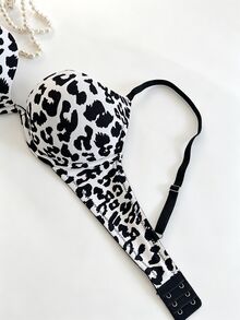 Bare Chapter Women's Animal Print Underwire Bra, Minimalist Push-Up Bra, Black And White Zebra Print Bra, Single Piece - Black - View 6