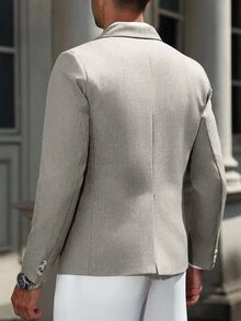 Manfinity Mode Men's Solid Color Notch Lapel Casual Commuter Blazer - Light Grey - View 2
