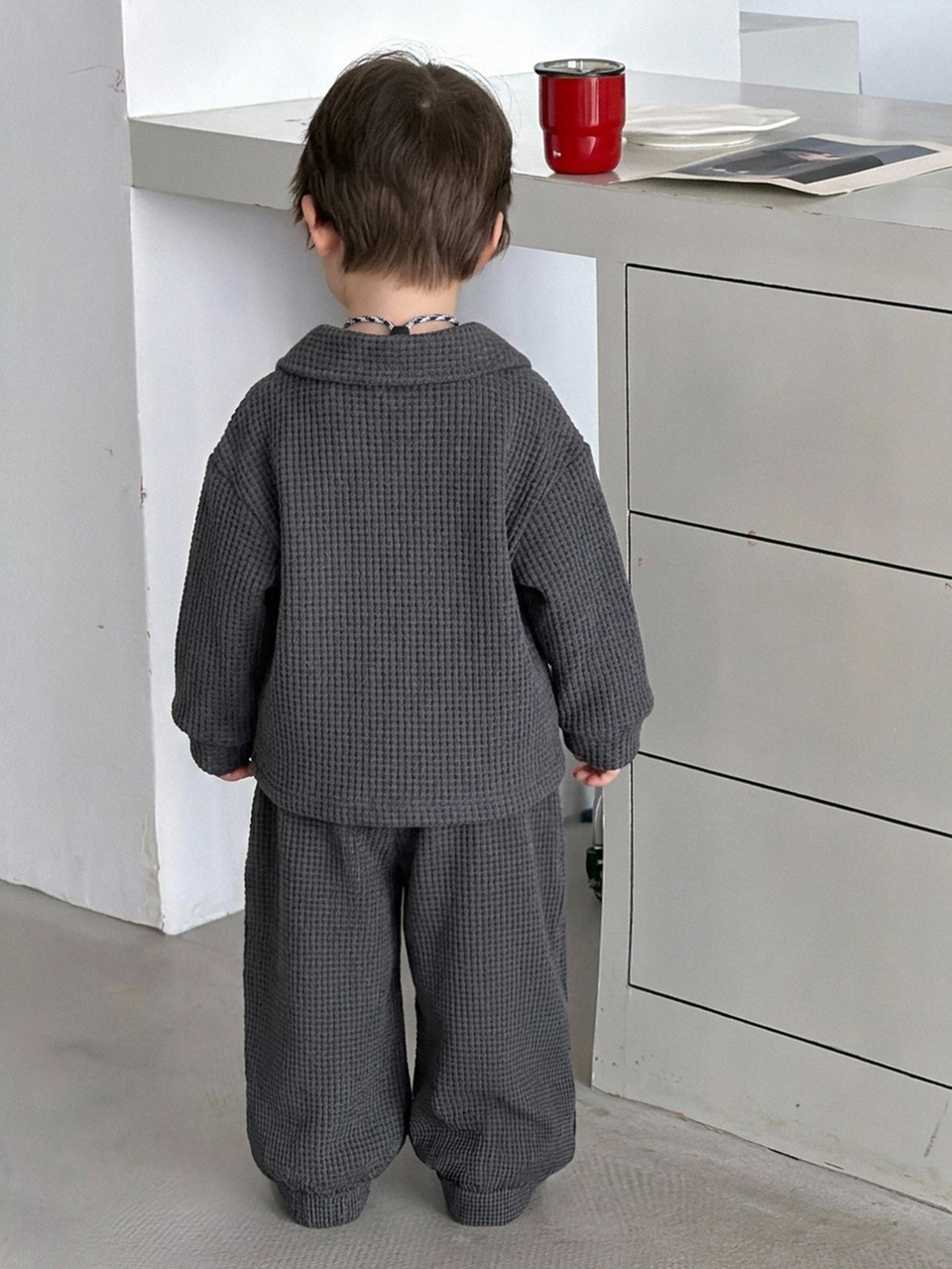 Baby Boy Collared Long Sleeve Shirt And Long Pants Set Fall