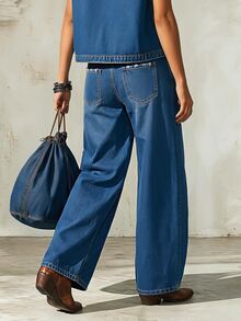 EMERY ROSE Quần jeans ống cong giặt mài phong cách thường ngày size lớn - Màu xanh lam - Xem 5