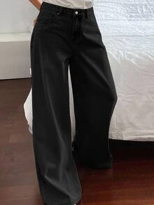 Dazy Plus Autumn New Loose Casual Distressed Black Versatile All-Match Long Jeans - Black - View 5