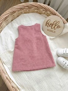 SHEIN 新生女嬰可愛休閒燈芯絨卡通圖案粉色洋裝 - 粉色 - 查看 2