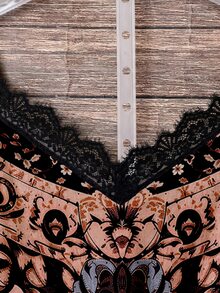 SHEIN VCAY Women's Brown Paisley Print Camisole With Lace Trim, Loose Fit, Perfect For Casual Vacation Wear, Suitable For Spring, Summer And Early Autumn. - Multicolor - View 3
