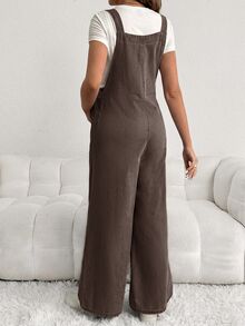 SHEIN 孕婦休閒水洗牛仔吊帶褲 - 棕色 - 查看 2