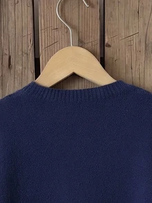 SHEIN Genkimix Kids Fashionable Casual Sweet Cherry Pullover Sweater For Girls - Navy Blue - View 4