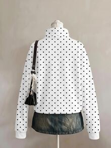 青少年女孩 1件波點印花落肩半拉鍊運動衫 - 彩色 - 查看 4