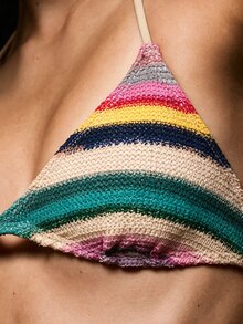 MUSERA Desiree 多色針織條紋比基尼上衣與比基尼褲套裝，適合夏季度假、伊比薩節慶與海灘 - 彩色 - 查看 6