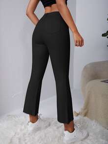 SHEIN EZwear 女款時尚百搭鈕扣口袋喇叭腳踝長牛仔褲 - 黑色 - 查看 6