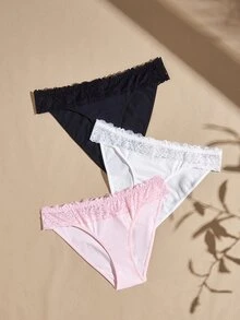 Lullawish 3pcs/Pack Women's Floral Lace Sexy Fashion Triangle Panties - Multicolor - View 1