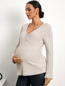MaterniWear Maternity Casual Wrap Nursing Top For Autumn - Khaki - View 3