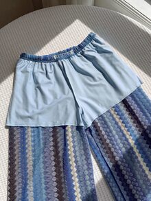 Comfortcana Women's Colorblock Striped Drawstring Waist Wide Leg Loose Long Pants - Blue - View 5