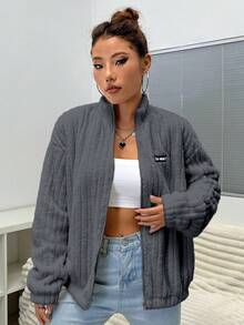 Flirla 秋冬休閒百搭保暖外套 - 深灰色 - 查看 6