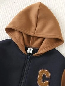 SHEIN Kids Young Boy Casual Versatile Colorblock Thick Hooded Autumn Winter Jacket - Multicolor - View 5