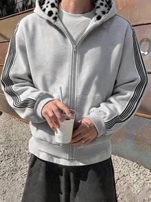 SHEIN Teen Boys Colorblock Plush Hooded Sweatshirt - Grey - View 7