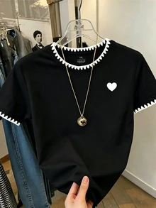 EMERY ROSE 大尺碼女款刺繡飾邊短袖休閒T恤 - 彩色 - 查看 3