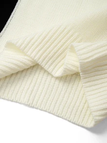 GlowEve CURVE Sweater Pullover Lengan Panjang Leher V Kancing Warna Kontras Kasual Elegan Ukuran Besar untuk Kantor Formal Hitam Putih Musim Gugur - Hitam dan Putih - View 7