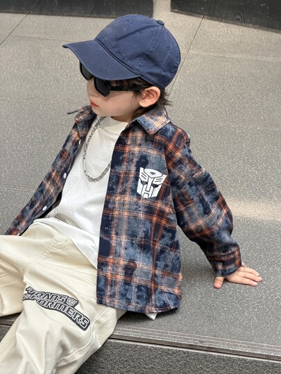 Transformers Evergreen X DAZY Young Boy Plaid Casual Versatile Daily Long Sleeve Shirt