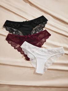 Charlaine Low Waist Lace Panties (3pcs/Pack) - Multicolor - View 3