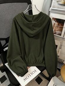 Franclia 女款春夏輕便休閒百搭長袖連帽拉鍊防曬外套 - 軍綠色 - 查看 2