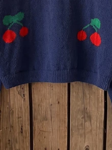 SHEIN Genkimix Kids Fashionable Casual Sweet Cherry Pullover Sweater For Girls - Navy Blue - View 6