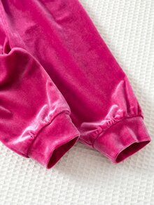 女嬰字母皇冠刺繡圖案天鵝絨圓領長袖套頭衛衣＋鬆緊腰長褲 2 件套，舒適百搭時尚可愛簡約休閒風，適合室內、戶外休閒、滑雪、開學、日常、運動、玩耍、派對、情人節等多種場合 - 彩色 - 查看 6
