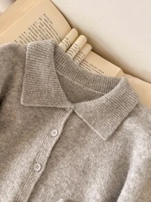 Story & Sage Casual Home & Vacation Women's 2 Pieces Sweater Set, Autumn/Winter Matching Turn-Collar Button-Up Floral Long Sleeve Sweater & Short Skirt Set Wonen - Grey - View 4