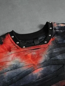 ROMWE MEN Street Life Men's Tie-Dye Rivet Decor Casual Versatile Daily Wear Top - Orange - View 2