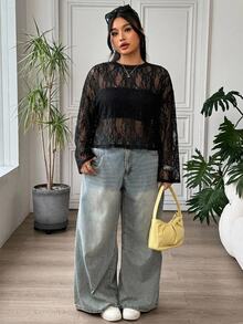 SHEIN EZwear 大碼女士上衣 - 黑色 - 查看 5