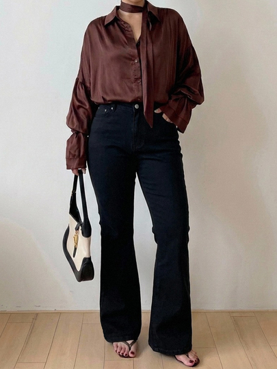 Dazy Plus High Stretch Slim Fit Solid Color Washed Blue Casual Fun Commute Versatile Flare Denim Jeans All Season