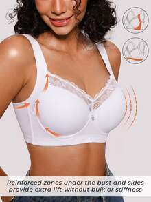 Bareli Dear Women's Underwire Push-Up Casual Comfortable Wide Strap Lace Patchwork Bra, 1pc - White - View 1