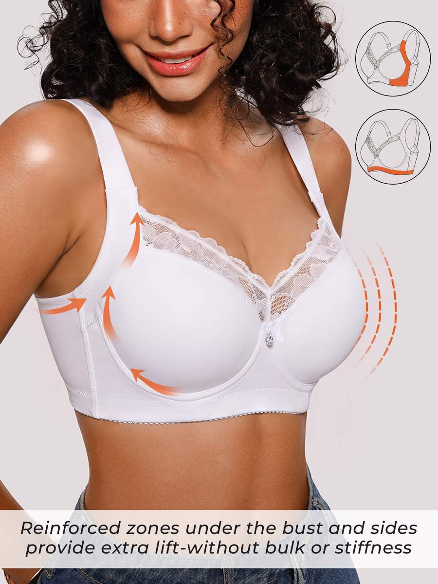 Bareli Dear Women's Underwire Push-Up Casual Comfortable Wide Strap Lace Patchwork Bra, 1pc - White - View 1